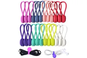 Eco-Friendly Magnetic Reusable Silicone Cable Organizers Custom Logos Flexible Earphone Holders Clips Cover Strong Tensile