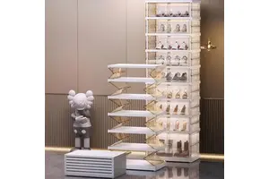 Double Row Foldable PP Shoe Organizer Box Shoe Rack Box for Sneaker Boot,Shoe Cabinet for Closet Apartments Small Spaces Bedroom
