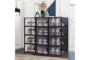 Crystal Style Drop Front Storage Box With Light Shoe Box Storage Stackable Shoe Storage Box