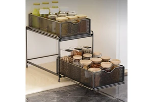 Multi-functional 2 Tier Carbon Steel Under Sink Sliding Drawer Organizer Kitchen Cabinet Pull Out Spice Rack