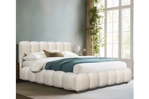 Modern Cream Fabric Luxury Full Size King Size Wooden Double Upholstered Bed Frames Ottoman Storage Bed