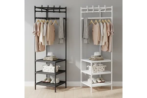 Floor-standing 3-layer Movable Coat Rack Storage Rack Hanging Clothes Plastic Hanger Punch-free Household Drying Space-saving