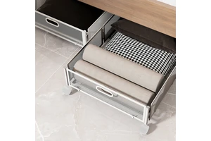 Bedroom Foldable Under Bed Storage Container Rolling Underbed Cart with Wheels for Shoe Clothes Sundries Organizer