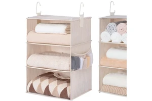 Foldable Extra-deep Hanging Wardrobe Storage Bag with 2 Mesh Pockets-Sturdy Durable for Clothes Hats Dorm Rooms & Living Rooms