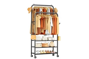 Multifunctional Mobile Floor-Standing Clothes Rack Balcony Use Coat Stand For Household