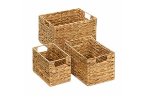 Premium Handwoven Water Hyacinth Seagrass Rattan Storage Basket Set Of 3 Space Saving Organizer Wholesale Vietnam Factory