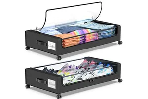 2-Pack Under Bed Storage Containers with Clear Lids Under the Bed Storage Organizer Bins Rolling Under Bed Metal Drawer