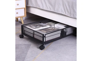 Foldable Metal Storage Basket Wheels Under-Bed Clothes Organizer Bed Storage Containers for Bedroom Organization