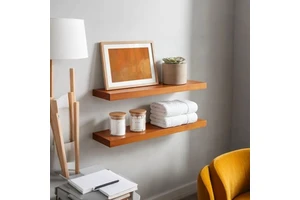 High-quality Walnut Wood Floating Wall Rack Heavy Antique-style Wall Rack with Hidden Support for Bathrooms and Living Rooms