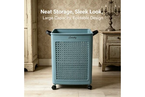 MONR Plastic PP Eco-Friendly Collapsible Large Capacity Folding Laundry Basket Wheels For Multi-Purpose Use Bathroom Bedroom