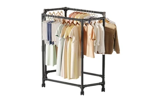 Multifunctional Movable Detachable Rust-Proof Hexagonal Metal Clothes Drying Rack Locking Wheels Space Saving For Bedroom