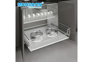 Kitchen Hardware Cabinet Organizer Multi-Function 20kg Load Stainless Steel Kitchen Cabinet Pull Out Four Side Baskets