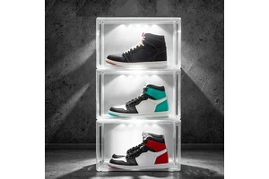 DAYOOH Modern Led Shoe Display Box Light Drop Front Side Sneaker Container Acrylic Stackable Foldable Shoes Box Rack for Closet