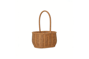 Natural Color PP Rattan Woven Flower Basket With Handle Rustic Rattan Basket For Outdoor Garden & Patio