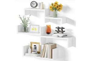 Creativity Stackable Display Wooden Floating Wall Shelves Storage Rack for Living Room Bedroom Bathroom Kitchen Large Capacity