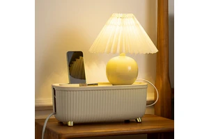 Power Strip Storage Box Desktop Cable Organizer Ribbed Design with Gold Feet Multi-Color Space-Saving Holder for Charger/Wires