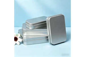 Eco-friendly Rectangular Tinplate Tin Can USB Flash Drive & Nail Storage Box Flip-Top Window Matte Craft Metal Canister