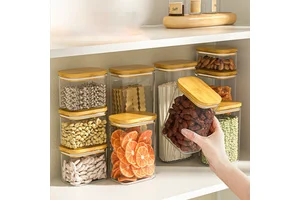 Square Plastic Storage Container With Bamboo Lid Airtight Containers For Cereals Grain Food Pantry Kitchen Storage