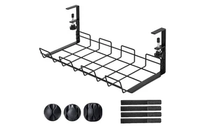 Metal No Drill Table Cord Holders Storage Rack Wire Cord Organizer Basket Under Desk Cable Management Tray