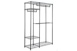 Simple Modern Steel Wardrobe Organizer 5 Tier Portable Clothing Storage Rack Standing Type Black Minimalist Design
