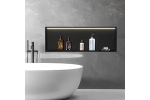 Matte Black LED Shower Niche 36"X12" Recessed Bathroom Wall Niche Cabinet Stainless Steel Storage Organizer In Wall