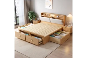Customizable Solid Wood High Box Bed 1.8-meter Large Bedroom With Drawers And Dual Storage Bed