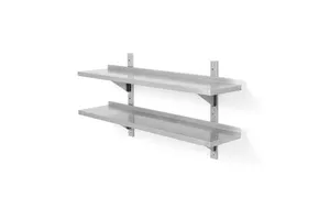 HENDI 1200x300x(H)600mm Adjustable Double-Walled Wall Shelves with 2 Brackets