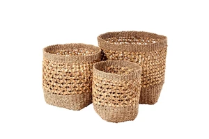 New Arrival Straw Seagrass Woven Rattan Hand Waving Foldable Eco-Friendly Modern Kitchen Storage Baskets Clothing Hamper Bag