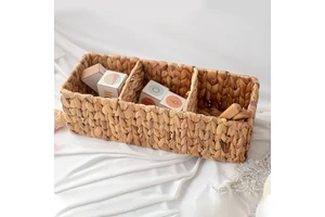 Cross-border Best-selling Water Hyacinth Rectangular Nordic Style Small Size Storage Basket Partitioned Woven Organizer Handmade
