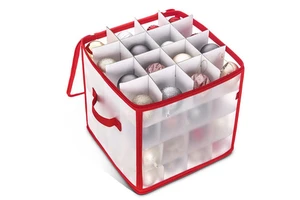 Wholesale Waterproof Transparent Stores Up-to 64 Standard Christmas Ornament Storage Box with Zippered Closure