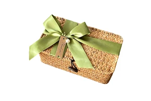 Seagrass Storage Gift Basket With Lid 3 Sizes Available Bowknot Decor Woven Gift Box Multiple Styles & Colors, OEM ODM Supported