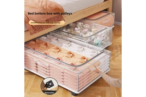 Roller Bed Base Storage Box Flat Moisture-proof Magic Large Capacity Under Bed Transparent Clothes Bedding Organization Box