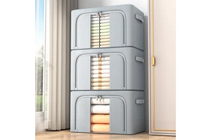 Steel Frame Storage Box Foldable Closet System Organizer Transparent Window Storage Clothes Bins Fabric Toy Storage Box