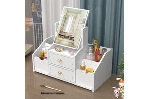 GREENSIDE Modern Design Cosmetic Storage Box PVC Plastic Jewelry Drawer Storage with Mirror for Household Skin Care Rack