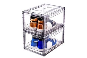 Wholesale Transparent Plastic Sneaker Stackable Shoe Storage Boxes Drop Front Acrylic Drawer Type Magnetic Clear Shoe Box