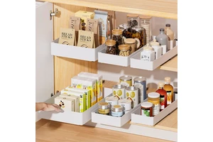Kitchen Organizer Adhesive Pull Out Heavy Duty Storage Drawer Shelf for Cabinets