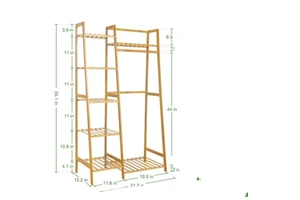 5 Tiers Storage Bamboo Coat Rack Clothing Racks with Hanging Rod for Bedroom Dressing Room Clothes Hanger Stand Furniture