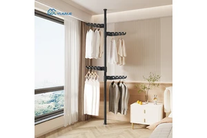 YIJIALE Wholesale Price Freestanding 4 Arms Garment Rack Tool-Free Assembly Robust Steel Pipe Balcony Corner Coat Hanger Stand