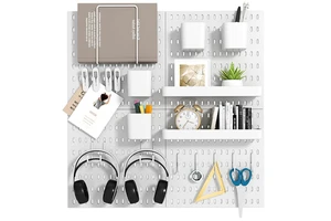 Minimalist Plastic Pegboard Organizer Wall-Mounted Storage Wire Accessory for Home Office Bathroom Wardrobe Bag Tool Storage