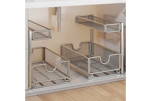 Pull-Out Under Sink Organizer Kitchen Cabinet Storage Basket with Sliding Drawers Multi-Function Under Sink Storage Rack