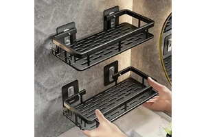 Multi-Functional Waterproof Metal Storage Rack with Punched Holes Wall-Mounted Rectangular Hook for Kitchen and Bathroom Use