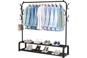 Metal Standing Coat Rack with Branch Single or Double Tier Clothing Organizer for Living Room & Bathroom Use Multifunctional