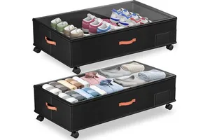 Under Bed Storage with Wheels, Under the Bed Storage Organizer Bins With Handles,Space Saving Design for Clothes,Shoes,Books
