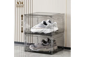 New Transparent Collapsible Luxury Shoe Box Rack Custom Stackable Shoe Organizer Magnetic Door