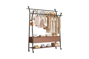 Factory Wholesale Large Capacity Clothing Storage Coat Rack Double-Rod Thick Metal Cloth Rack for Bedroom Balcony