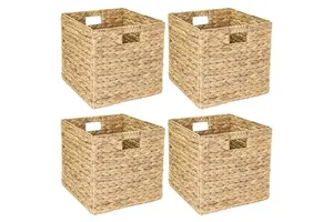 Woven Seagrass Square Storage Basket with Handle Foldable Rustic Organizer Bin for Home Bedroom Kitchen (6-10L Capacity)