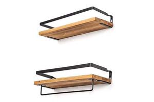 Modern Rustic Floating Wall Shelves Elegant Matte Black Metal Frame With Triangle Bracket 2 Rails Decorative Wood Storage Set