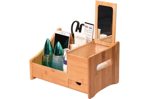Bamboo Cosmetic Storage Box Bamboo Makeup Organiser With Drawer