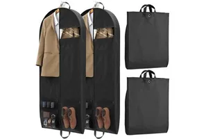 Custom Luxury Non-Woven Foldable Waterproof Garment Man Suit Cover Bags Reusable Clothing Hanging Travel Suit Garment Storage