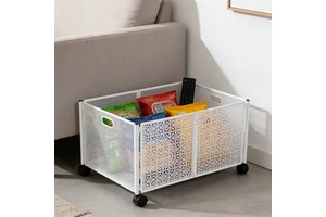 Under Bed Movable Storage Container Iron Rolling Storage Basket Closet Organizer with Wheels for Clothes Blankets & Toys